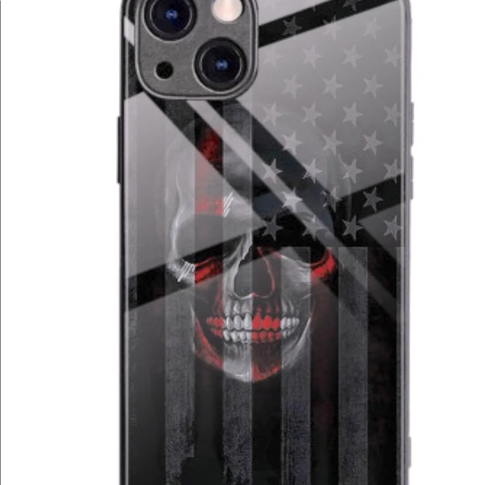 iOS 13 phone case black American flag/skull